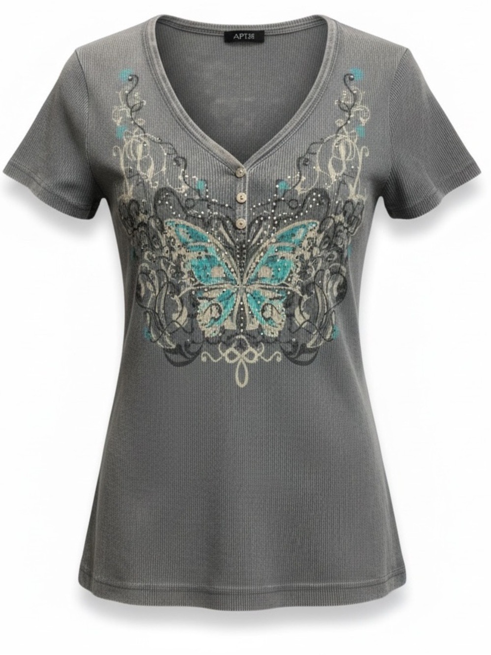 Apt. 9 Slate Blue Butterfly V-Neck Tee